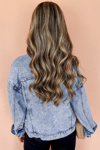 Beau Blue – Jeansjacke mit verwaschenen Pattentaschen im Vintage-Stil