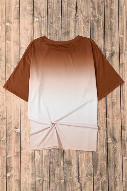 Braunes T-Shirt mit Rundhalsausschnitt und Farbverlauf