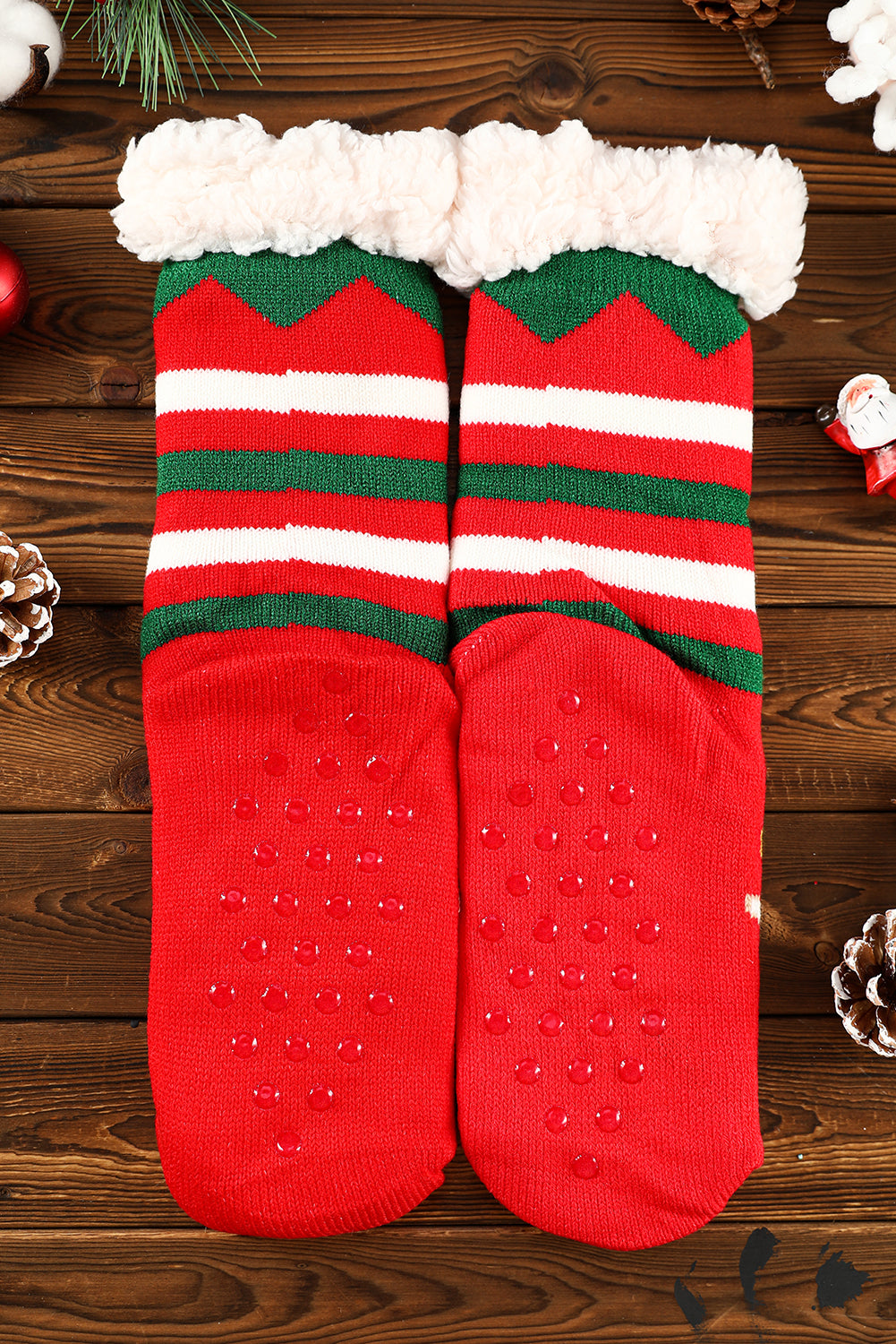 Feurig rote Weihnachts-Cartoon-Muster Wollstricksocken