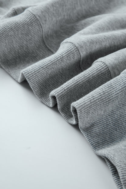 Hellgraues, einfarbiges, lockeres Fleece-Sweatshirt mit Rundhalsausschnitt