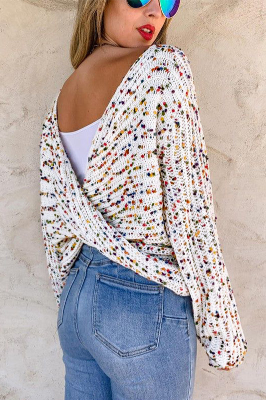 Weißer Konfetti-Wendepullover mit Twist