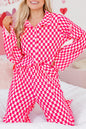 Rosa Pyjama-Set mit kariertem Hemd mit Knöpfen und hoch taillierter Hose