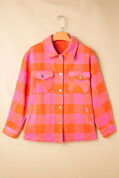 Orange karierte Jacke mit Brusttaschen und Umlegekragen