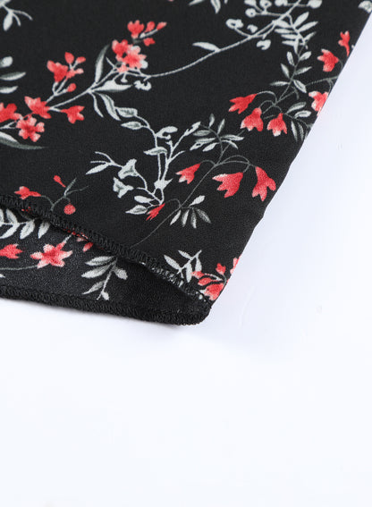 Schwarzes, mehrfarbiges Set mit gerüschtem Crop-Top und Maxirock mit Blumenmuster