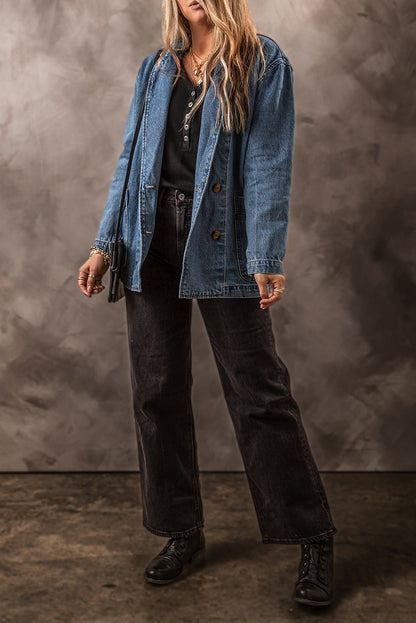 Segelblaue Jeansjacke mit Seitentaschen und Reverskragen