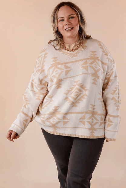 Apricot – Lockerer Pullover mit Western-Azteken-Print in Übergröße