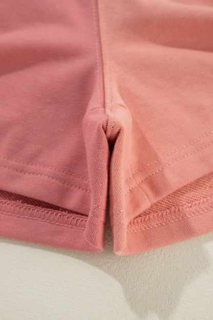 Pfirsichblüten-Colorblock-Patchwork-Langarm-Shorts-Outfit