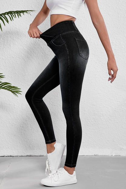 Schwarze, dehnbare Jeggings mit gewölbter Taille und schmaler Passform
