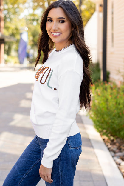 Weißer Pullover mit Stickerei „Thankful Ivory“