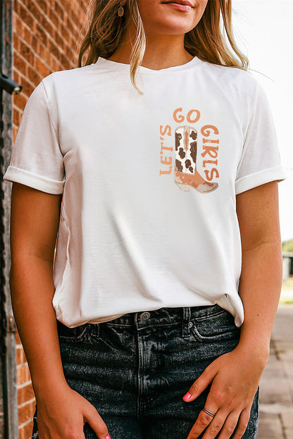 Weißes T-Shirt mit doppelseitiger Grafik mit Cowboyhut und Stiefeln