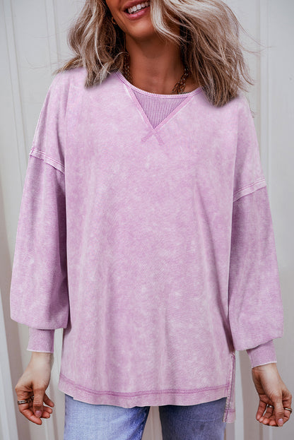 Orchid Petal Mineral Wash Pullover mit überschnittener Schulter