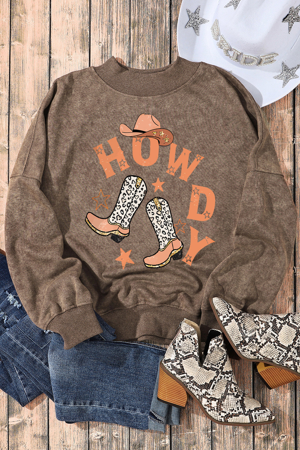 Braunes HOWDY Western Fashion Grafik-Sweatshirt