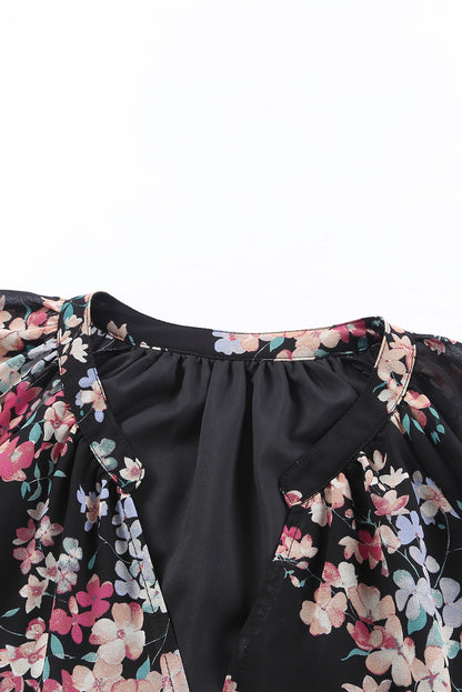 Schwarze Chiffonbluse mit Wildblumen-Print