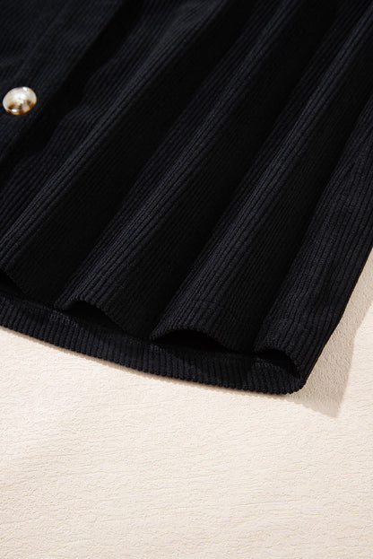 Schwarze Cordjacke mit Kapuze, Kordelzug und Taschen