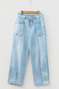 Myosotis Exposed Stitch Detail Drawstring Barrel Jeans