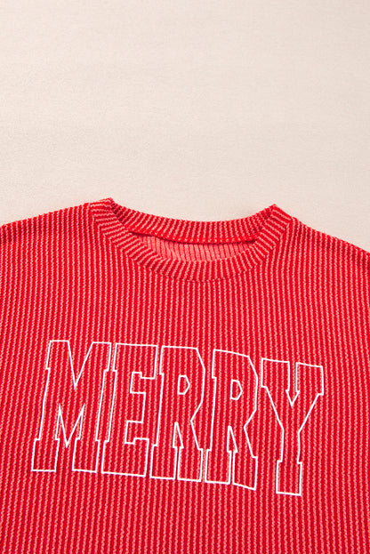 Racing Red Corded MERRY Graphic Langarm-Top und Shorts Set