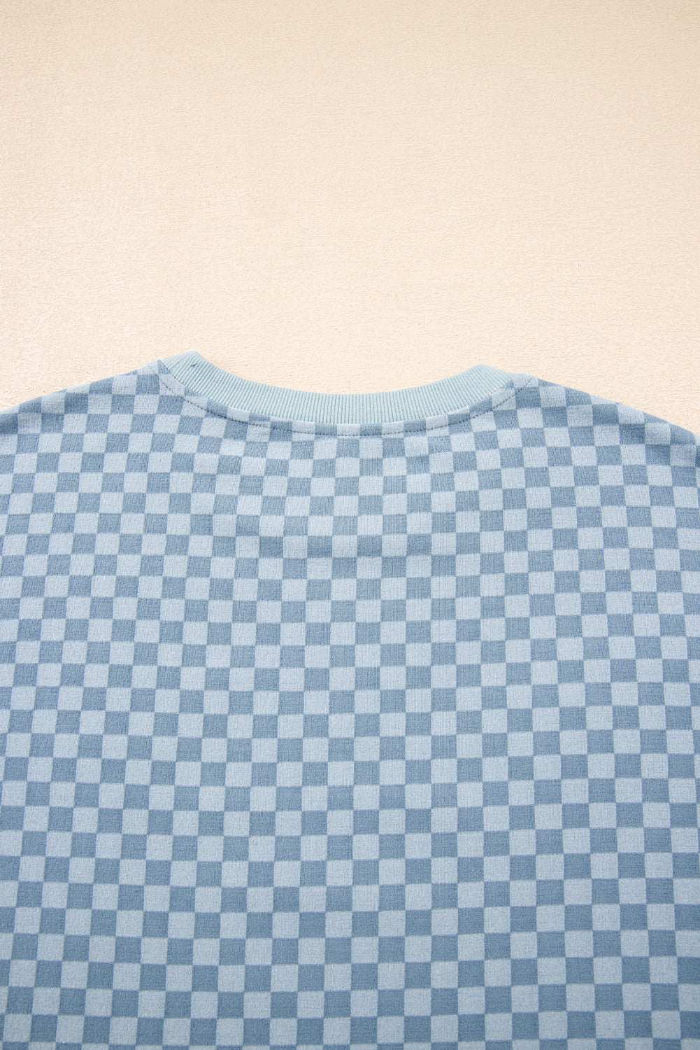 Sky Blue Checkerboard Long Sleeve Pullover and Shorts Set