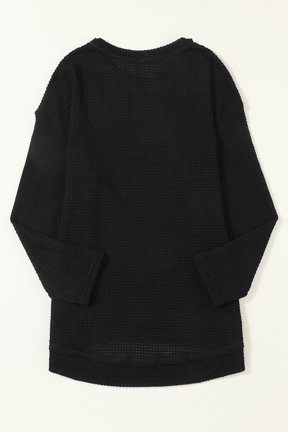 Schwarzes Oversize-Oberteil mit hohen Schlitzen und Waffelstrick