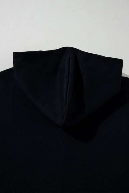Schwarzer, kurzärmliger Hoodie mit halbem Reißverschluss und Kängurutasche