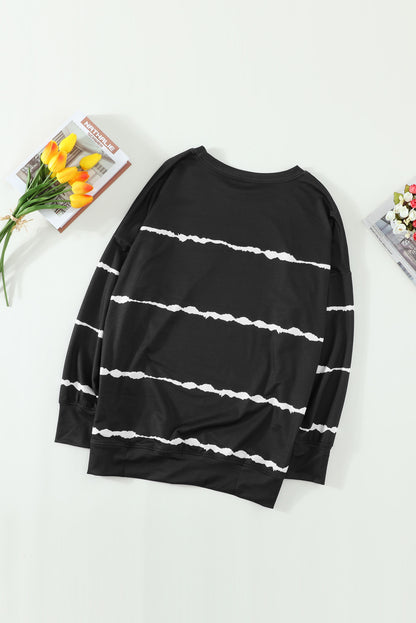 Schwarz gestreiftes abstraktes Langarm-Freizeit-Sweatshirt