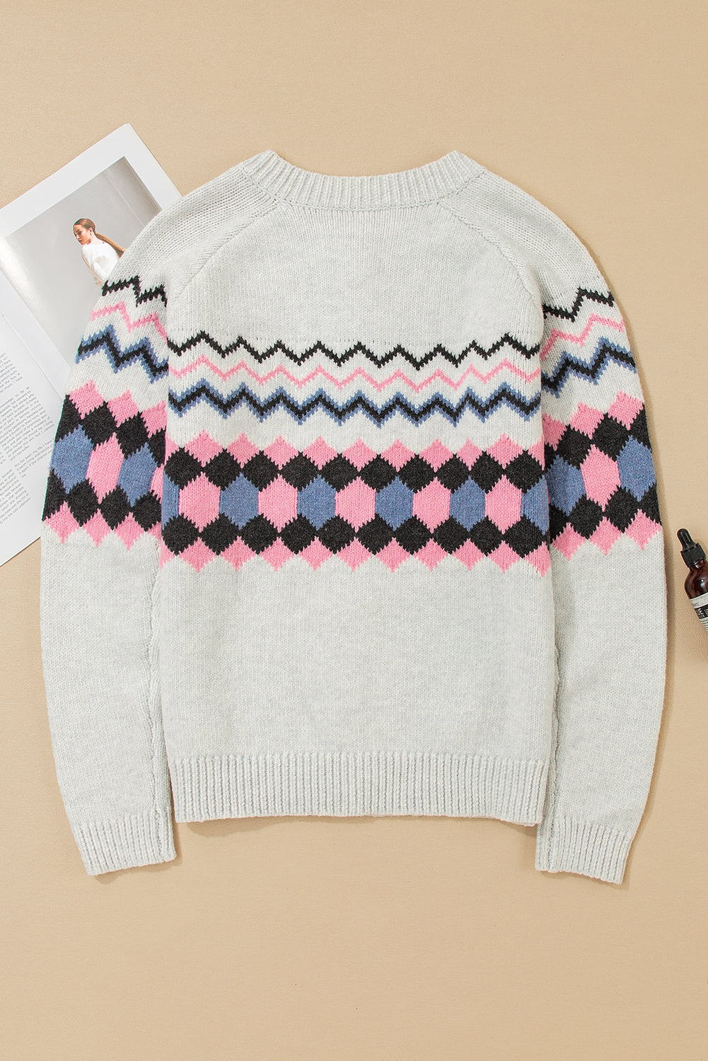 Pink Stripe Geometric Button Up Sweater Cardigan