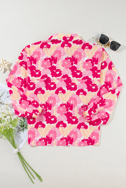 Rosafarbenes Hemd mit Puffärmeln und Blumenmuster