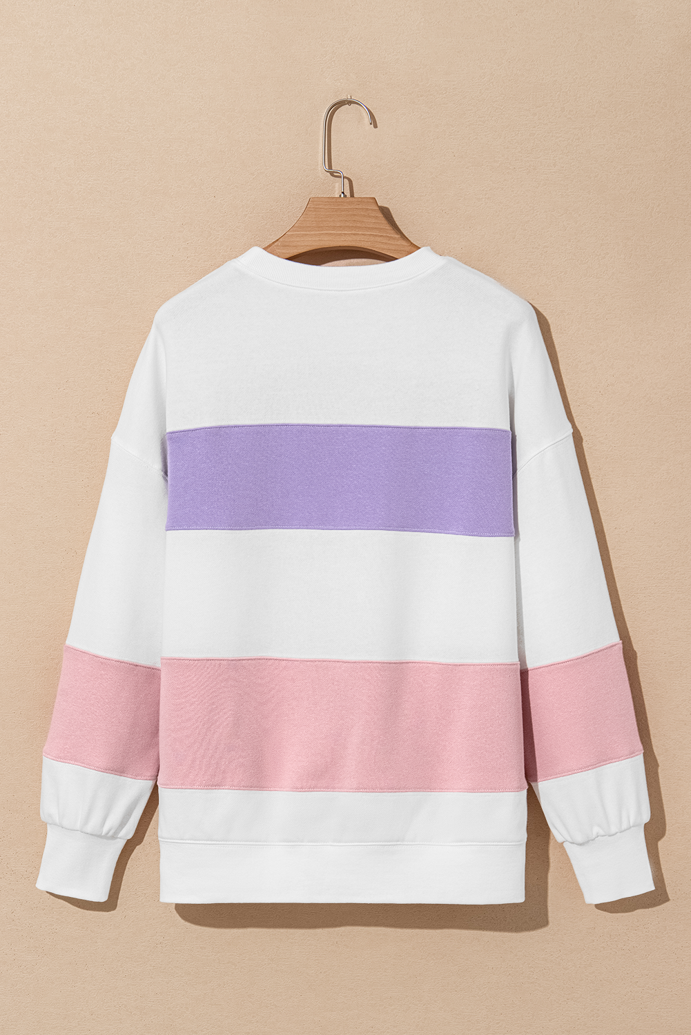 Beiges Sweatshirt mit Rundhalsausschnitt und Patchwork-Farbblockdesign mit überschnittener Schulter