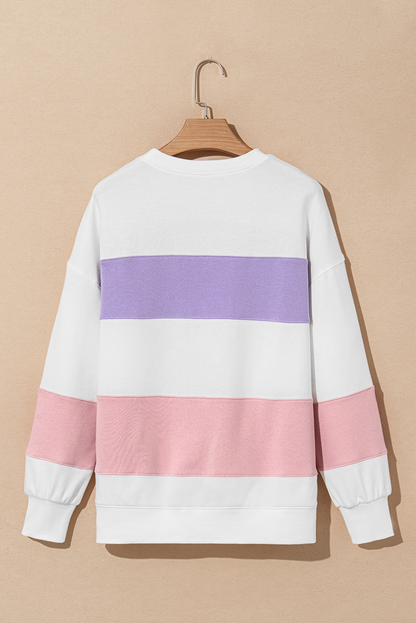 Beiges Sweatshirt mit Rundhalsausschnitt und Patchwork-Farbblockdesign mit überschnittener Schulter