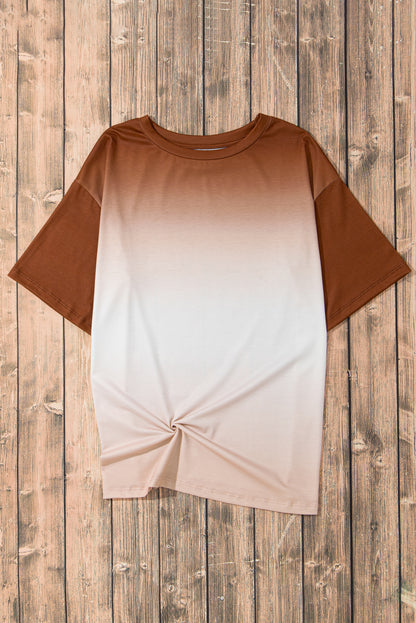 Braunes T-Shirt mit Rundhalsausschnitt und Farbverlauf