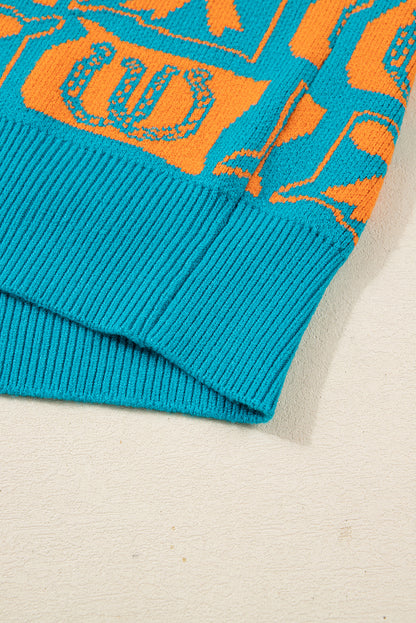 Light Blue Bows & Horseshoes Pattern Western Fashion Print Sweater