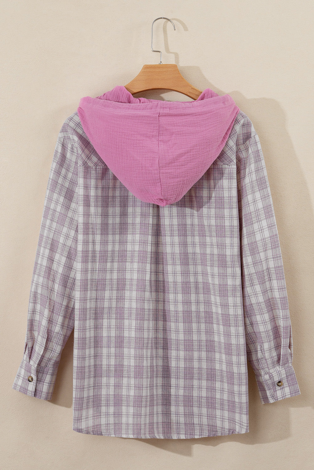 Locker geschnittene Shacket mit Kapuze und Karomuster in Rosa