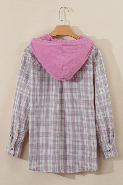 Locker geschnittene Shacket mit Kapuze und Karomuster in Rosa