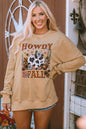 Khakifarbenes Sweatshirt „HOWDY FALL“ mit Kürbis-Print und geteiltem Saum