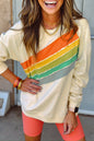 Aprikosenfarbenes Pullover-Sweatshirt mit Regenbogen-Farbblock und Streifen