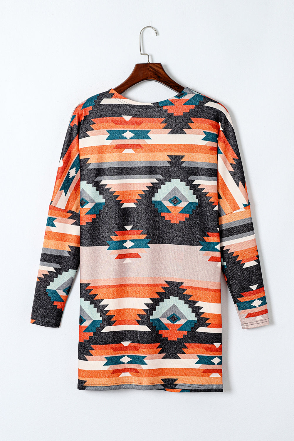 Orangefarbene Strickjacke mit Western-Tribal-Aztekenmuster