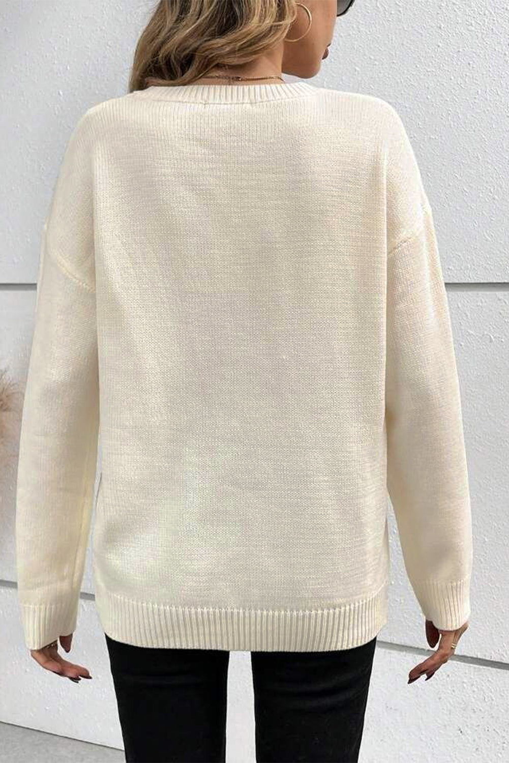 Apricot Boo – Pullover mit Strickmuster, geripptem Rand und überschnittener Schulter
