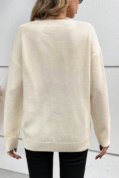 Apricot Boo – Pullover mit Strickmuster, geripptem Rand und überschnittener Schulter