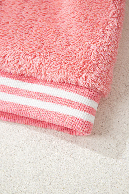 Gossamer Pink Varsity Striped Banding Patchwork Winter Plush Vest