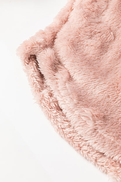 Hellrosa, strukturiertes, lockeres, zweiteiliges Lounge-Set aus Fleece mit Leopardenmuster