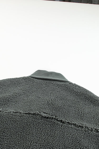 Graue Sherpa-Jacke mit Ellbogenflicken aus Cord