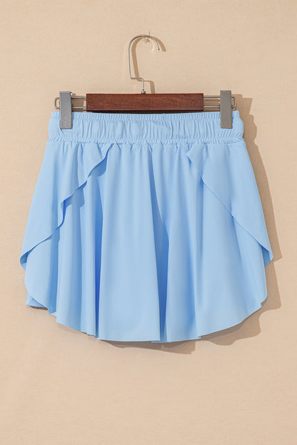 Himmelblauer Tennis-Skort mit Kordelzug und hoher Taille