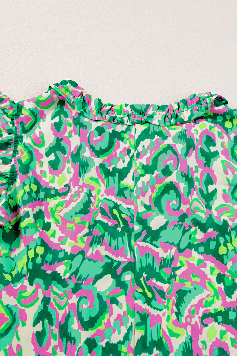 Green Pastel/Floral/Abstract Print Ruffled Trim Tied Split Neck Tank Top