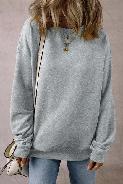Hellgraues, einfarbiges, lockeres Fleece-Sweatshirt mit Rundhalsausschnitt