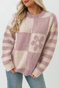 Pullover mit kariertem Blumenmuster und gestreiften Ärmeln in Orchid Petal