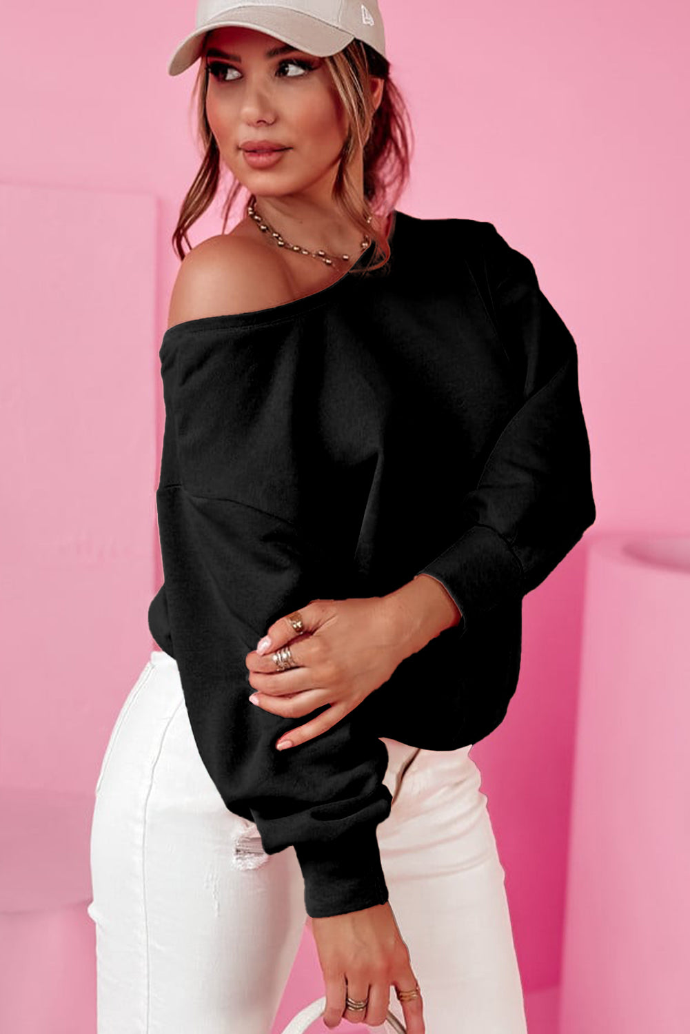 Schwarzes Sweatshirt mit Rundhalsausschnitt und Schleife