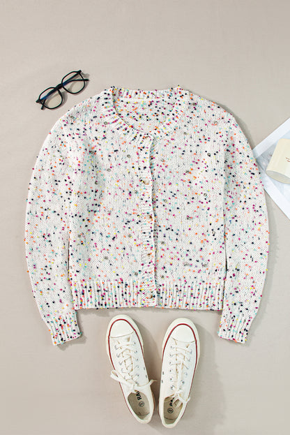 Weißer mehrfarbiger Konfetti-Pullover-Cardigan