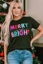 Schwarzes MERRY and BRIGHT T-Shirt mit Rundhalsausschnitt und Grafik