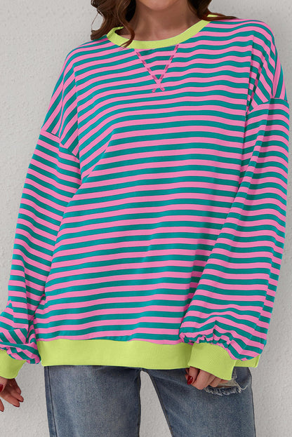 Übergroßes Pullover-Sweatshirt mit Kontrastbesatz und grünen Streifen