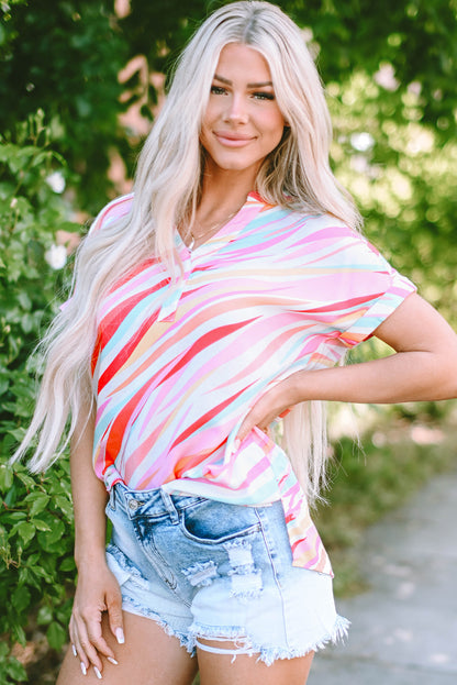 Mehrfarbige Bluse mit abstraktem Print und kurzen Ärmeln
