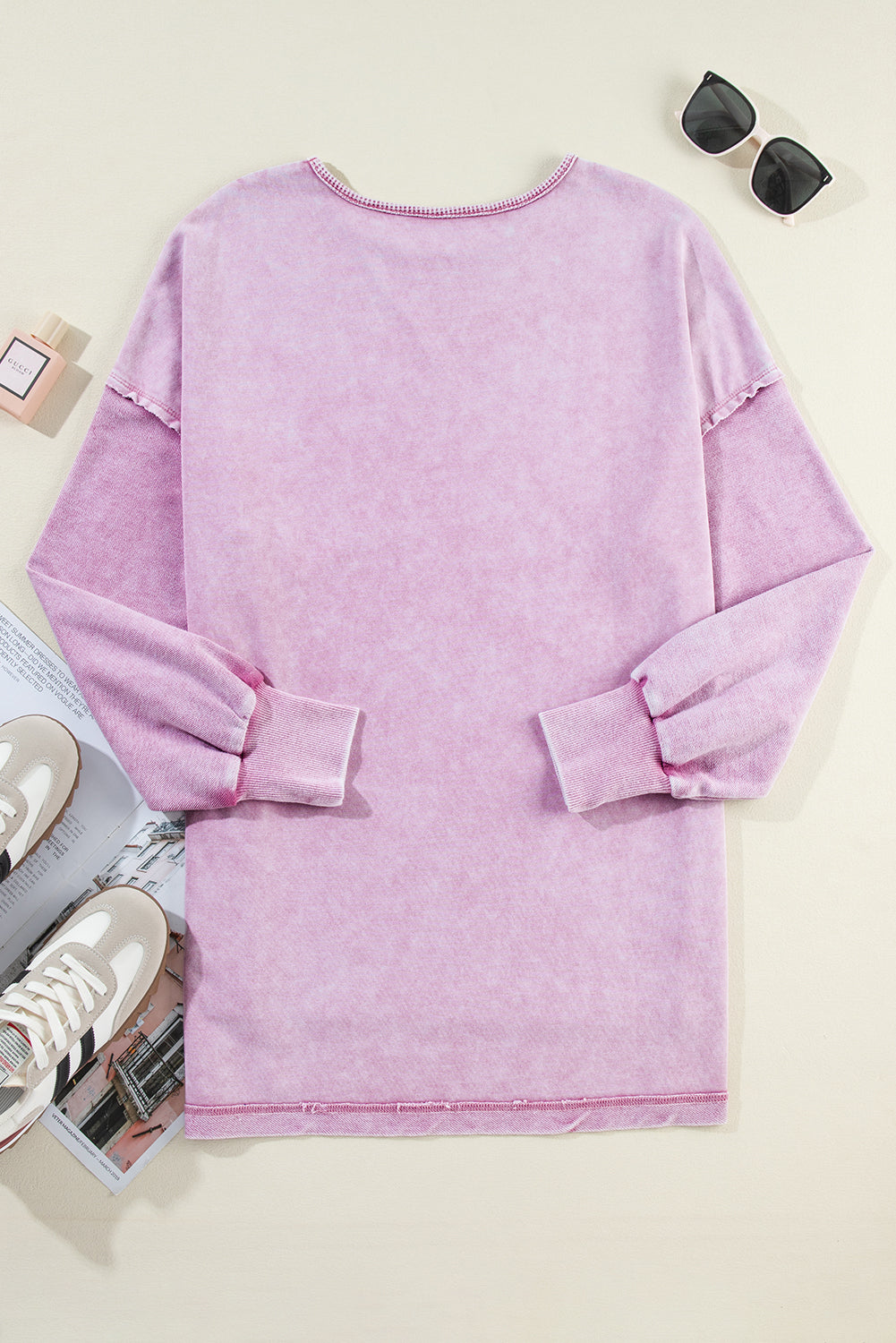 Orchid Petal Mineral Wash Pullover mit überschnittener Schulter